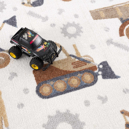 Alfombra infantil lavable con camiones de construcción