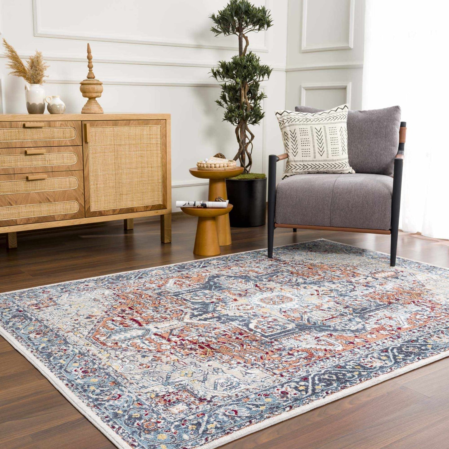 Cabacungan Blue & Rust Washable Area Rug - Clearance