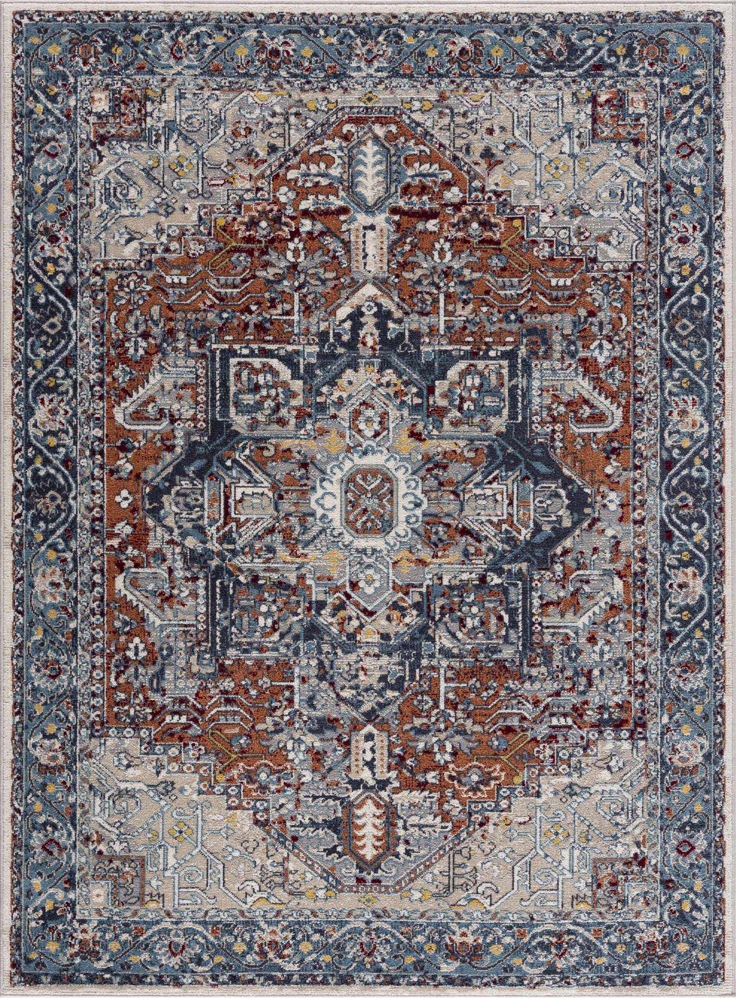 Cabacungan Blue & Rust Washable Area Rug - Clearance