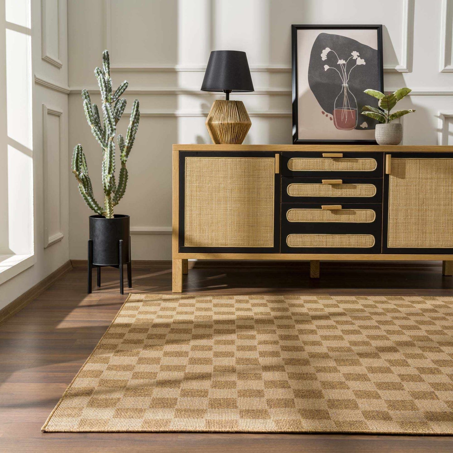 Kuval Checkered Brown Rug