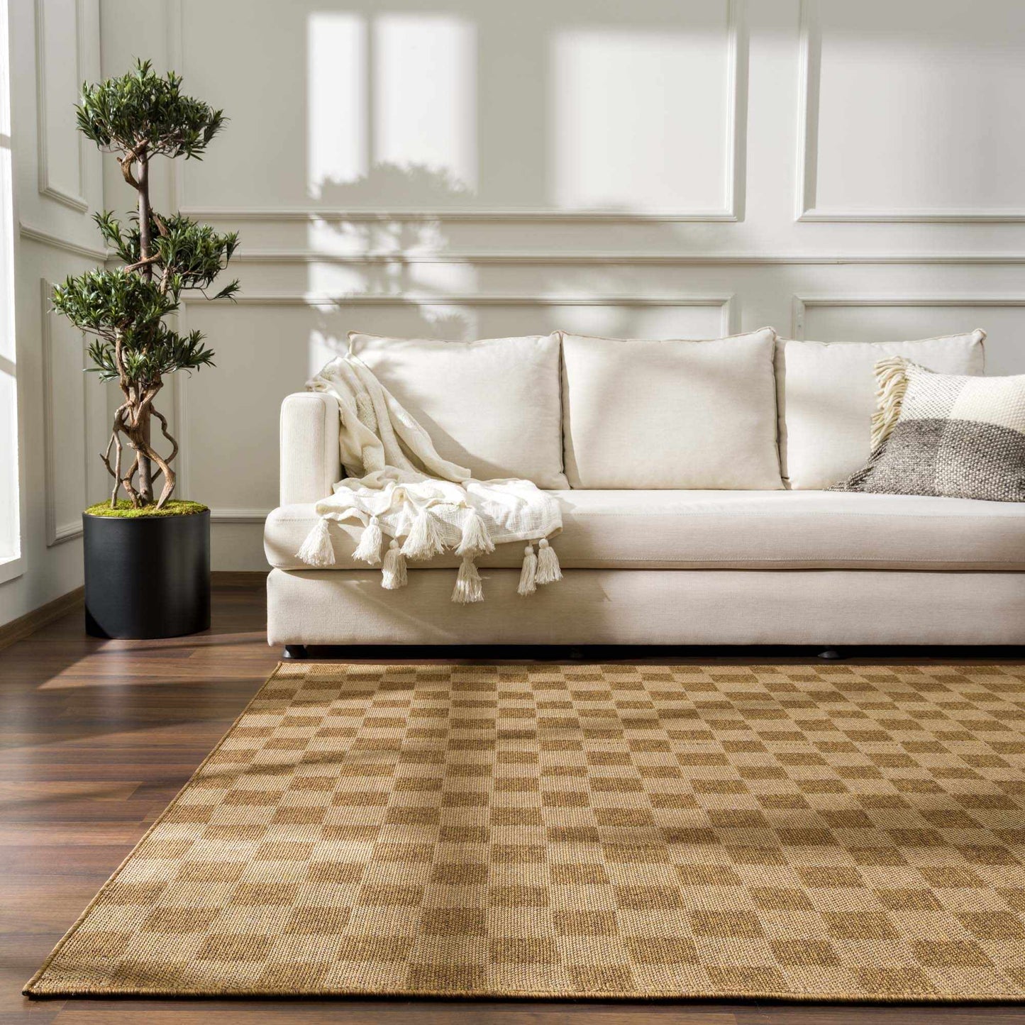 Kuval Checkered Brown Rug