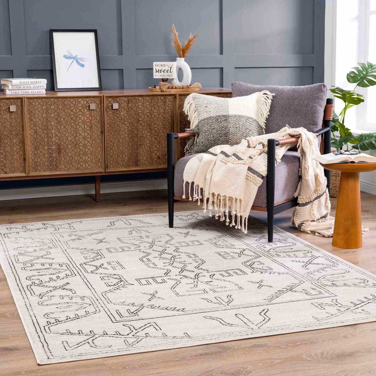 Divya Cream & Charcoal Area Rug - Clearance