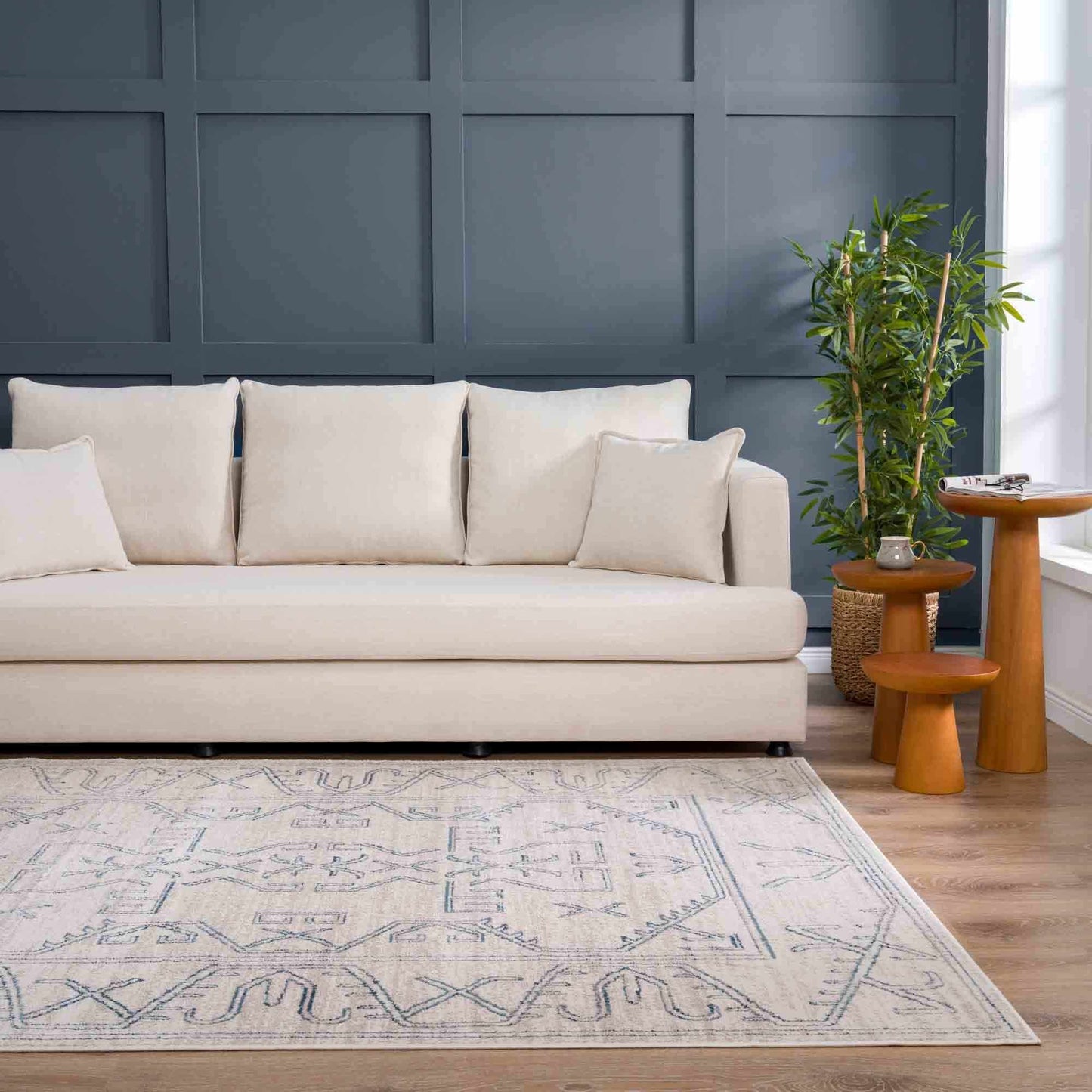 Divya Cream & Silver Blue Area Rug - Clearance