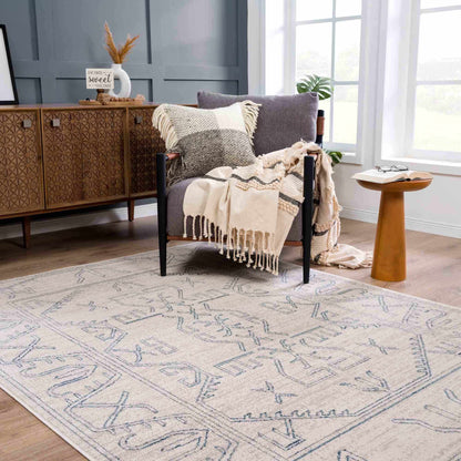 Divya Cream & Silver Blue Area Rug - Clearance