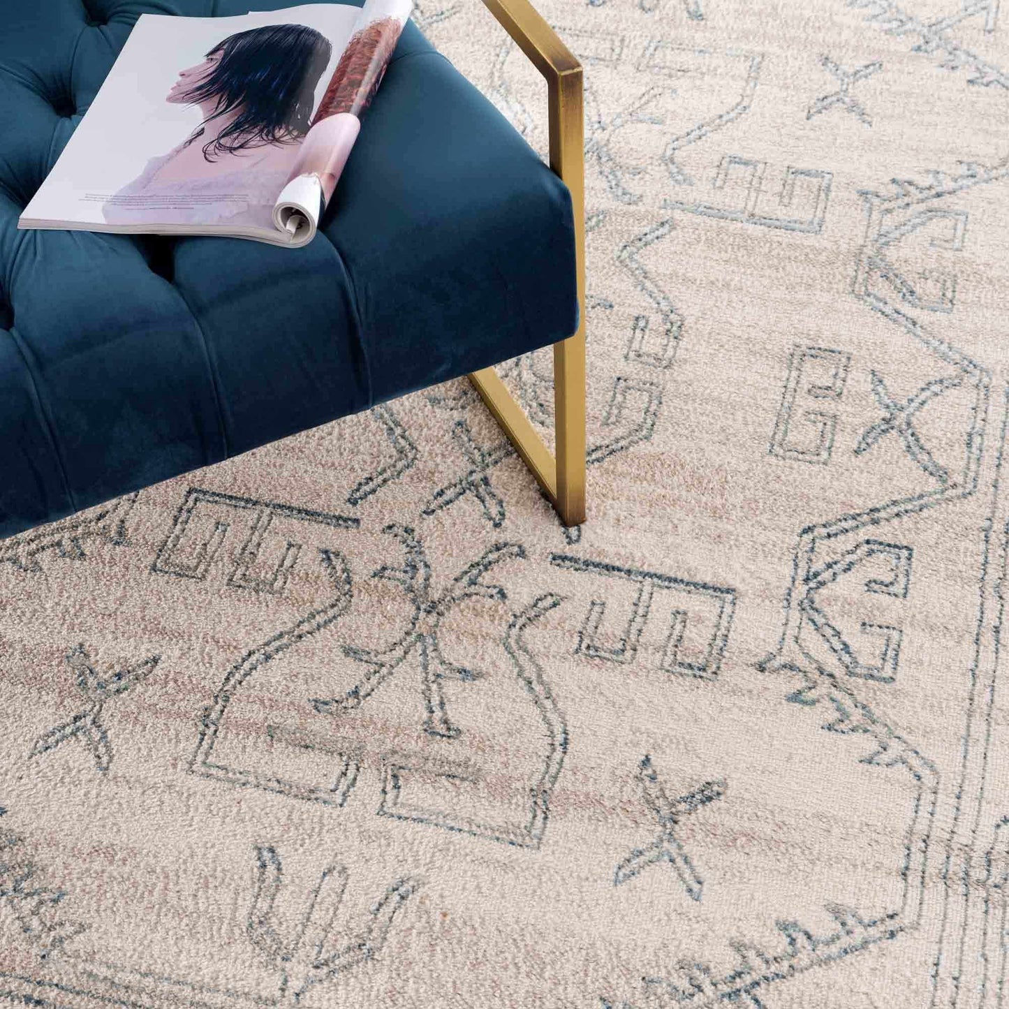 Divya Cream & Silver Blue Area Rug - Clearance