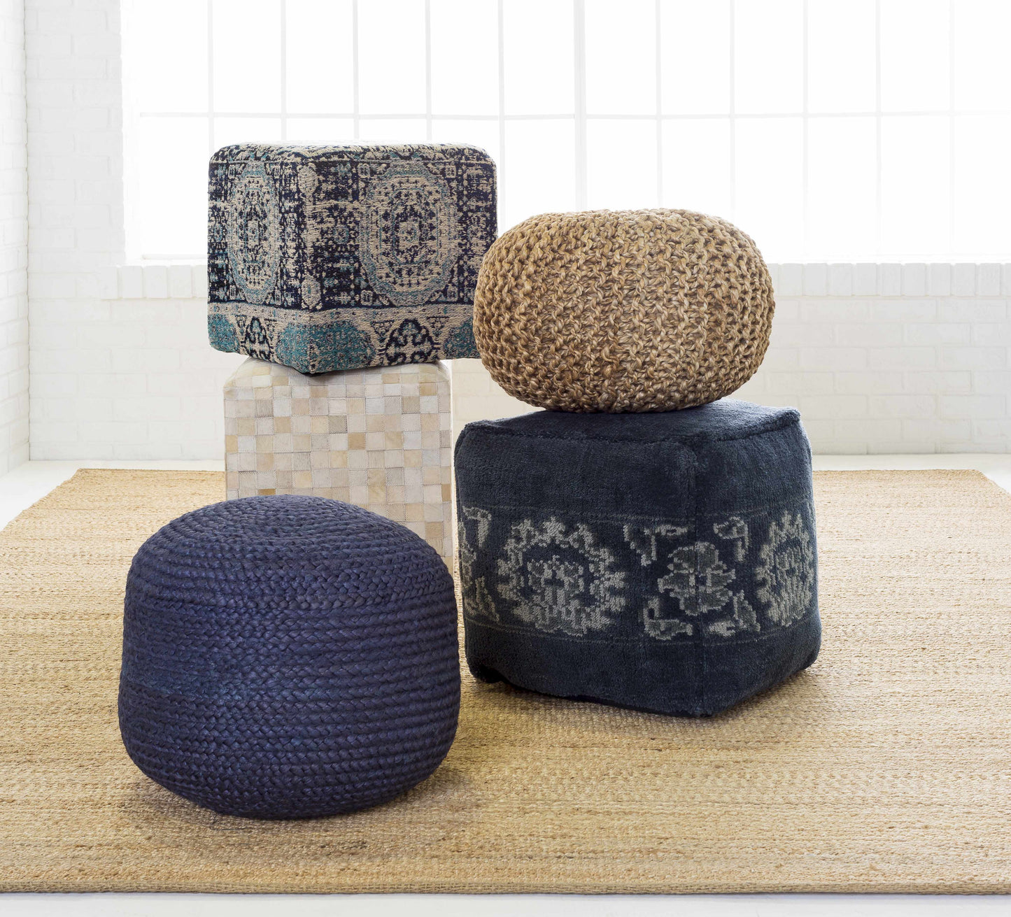 Merrittstown Knitted Jute Pouf