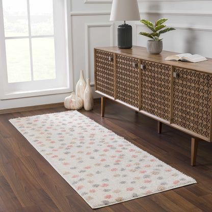 Cansu Pink & Cream Dotted Area Rug