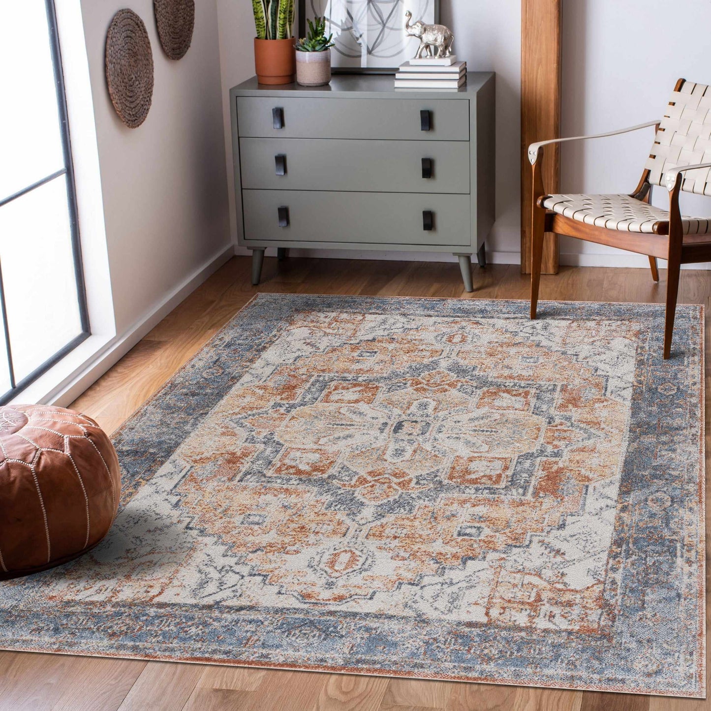 Blue Orange Hera Washable area rug - Clearance