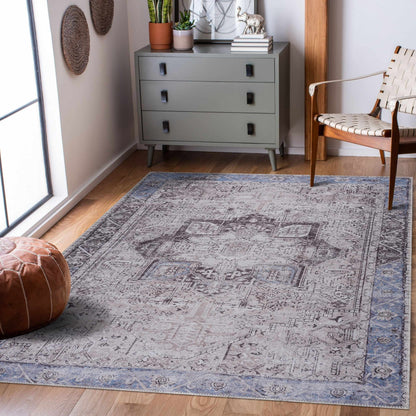 Rosman Blue&Beige Washable Area Rug - Clearance