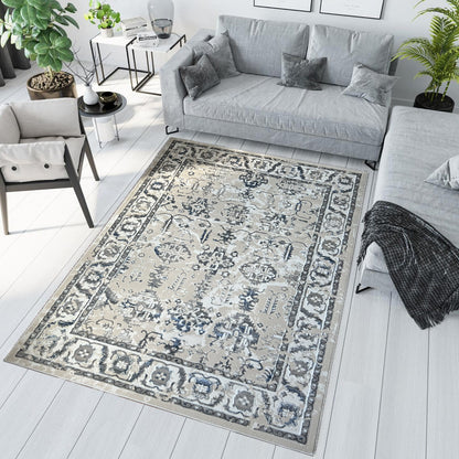 ROY's Home Two Level Area Rugs, Classic Pattern - Shiny Ivory,Grey,Beige&Blue,Cream Yarn