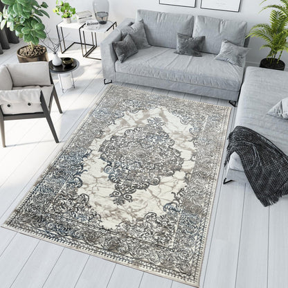 ROY's Home One Level Area Rugs, Classic Pattern - Shiny Ivory,Grey,Beige Yarn