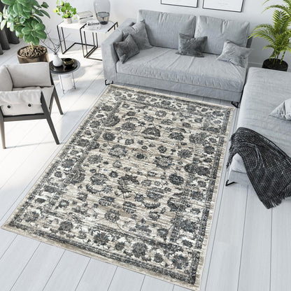 ROY's Home One Level Design Area Rugs, Classic Pattern - Shiny Ivory,Grey,Tan Yarn