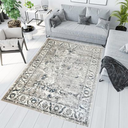 ROY's Home One Level Design Area Rugs, Classic Pattern - Shiny Ivory,Grey,Beige,Blue Yarn