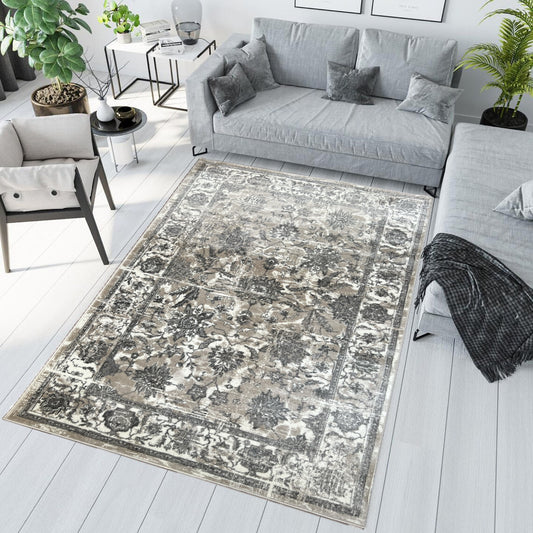 ROY's Home One Level Design Area Rugs, Classic Pattern - Shiny Ivory,Grey,Beige,Tan Yarn