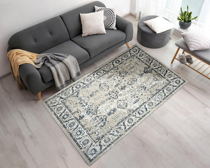 ROY's Home Two Level Area Rugs, Classic Pattern - Shiny Ivory,Grey,Beige&Blue,Cream Yarn