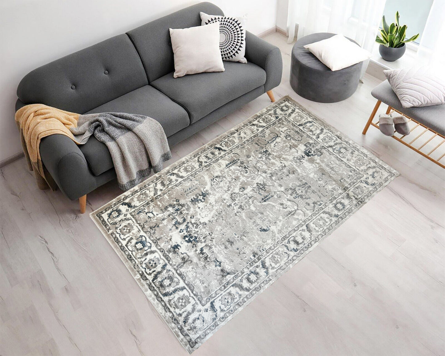 ROY's Home One Level Design Area Rugs, Classic Pattern - Shiny Ivory,Grey,Beige,Blue Yarn