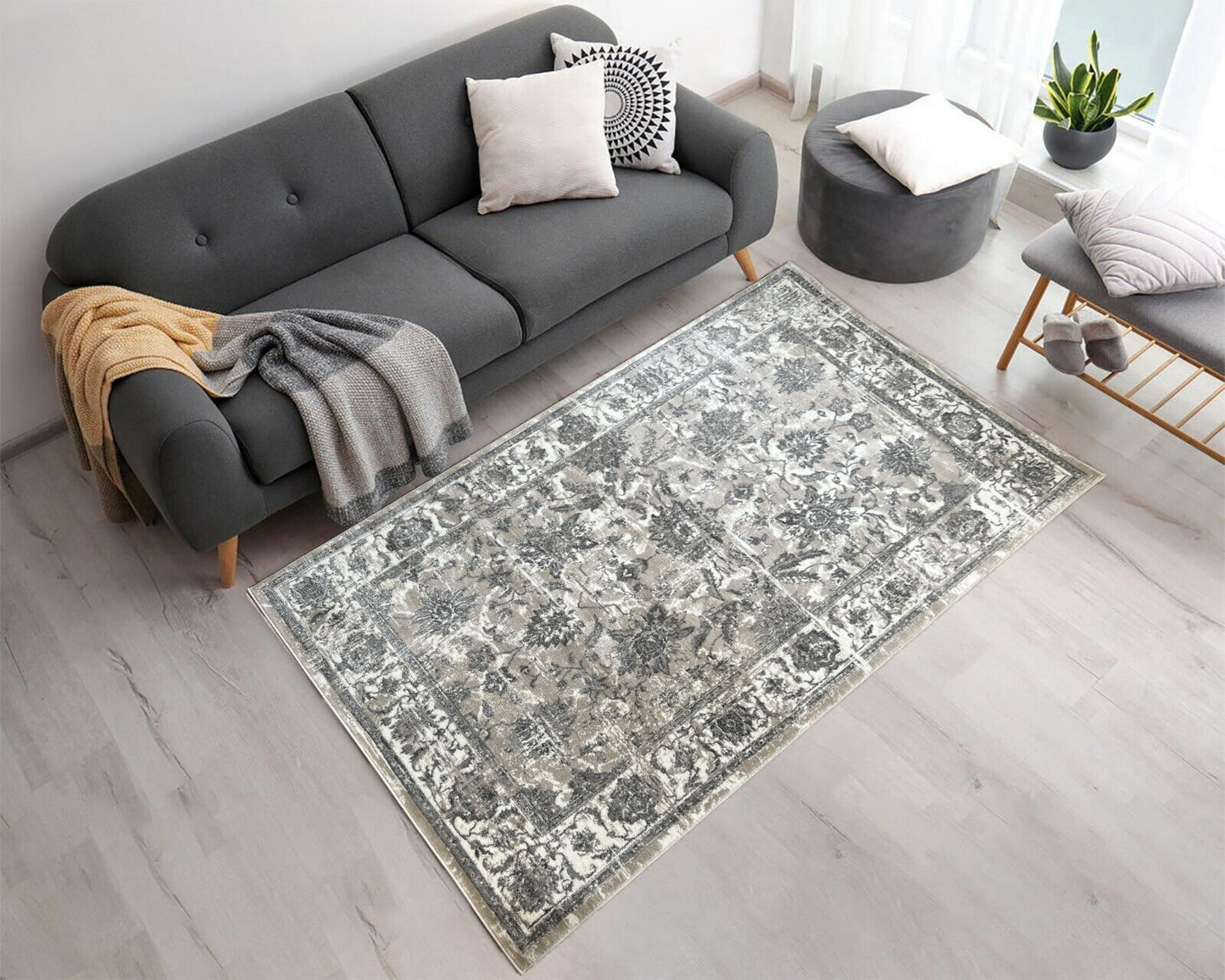 ROY's Home One Level Design Area Rugs, Classic Pattern - Shiny Ivory,Grey,Beige,Tan Yarn