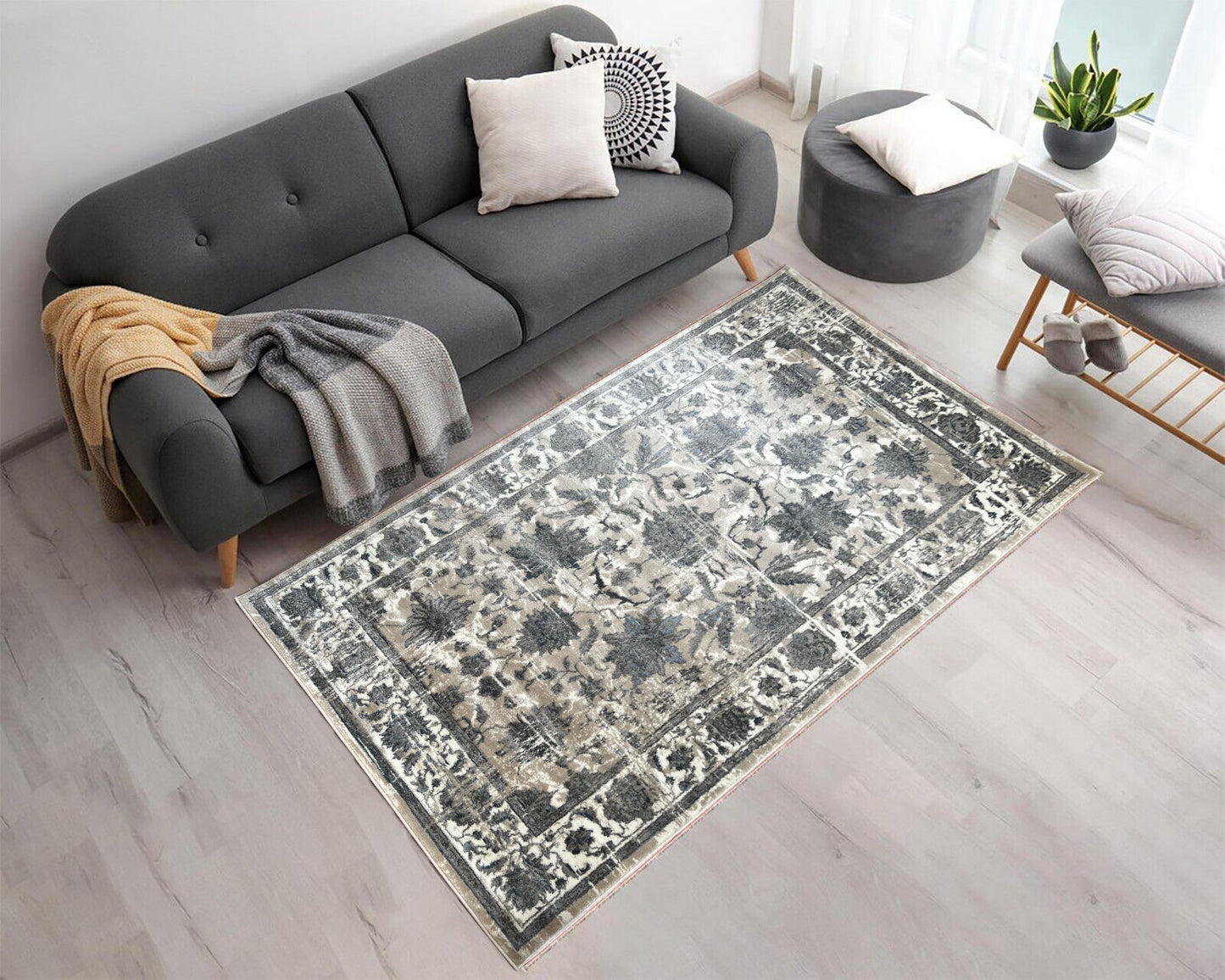 ROY's Home One Level Area Rugs, Classic Pattern - Shiny Ivory,Grey,Beige,Navy Yarn