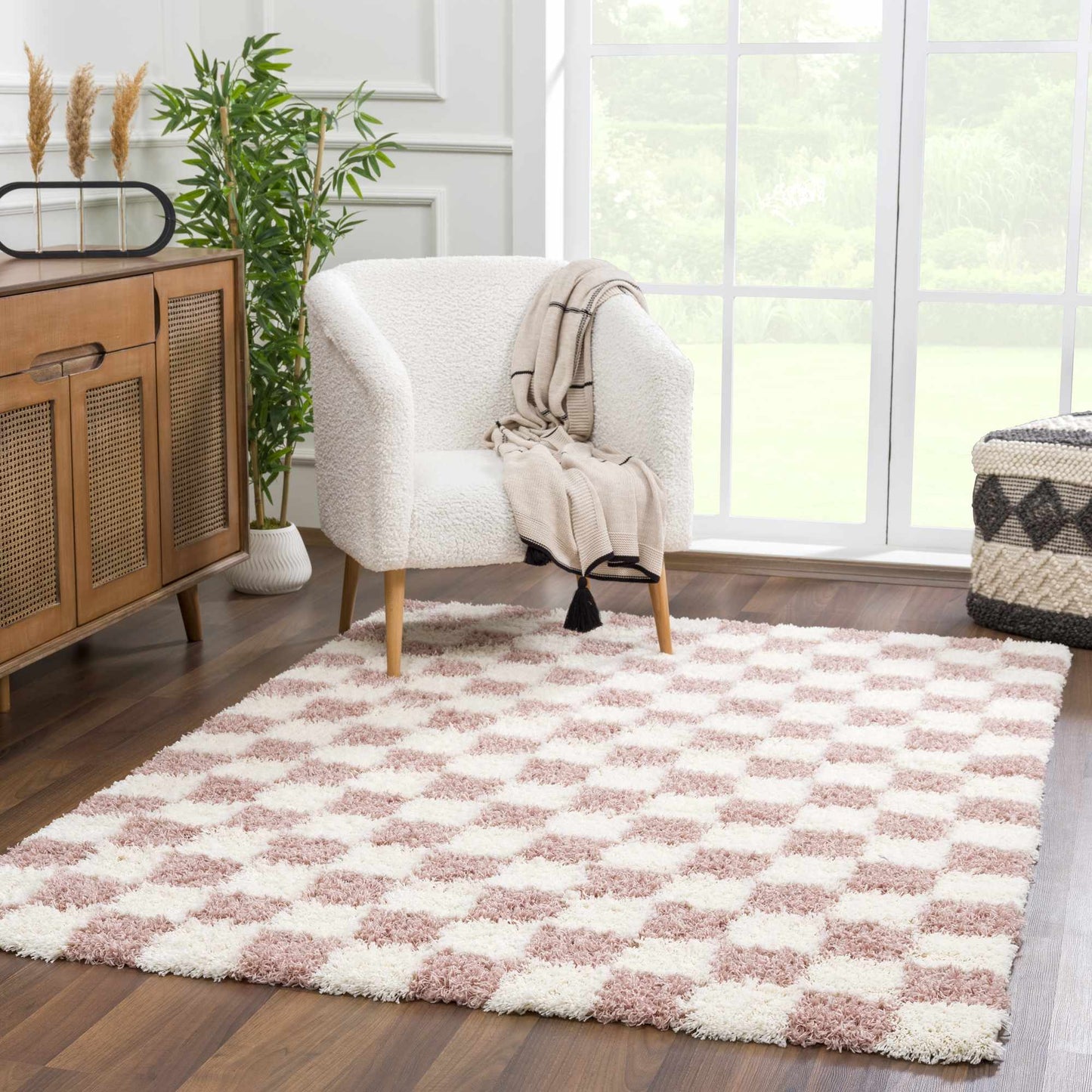 Atira Pink Checkered Area Rug