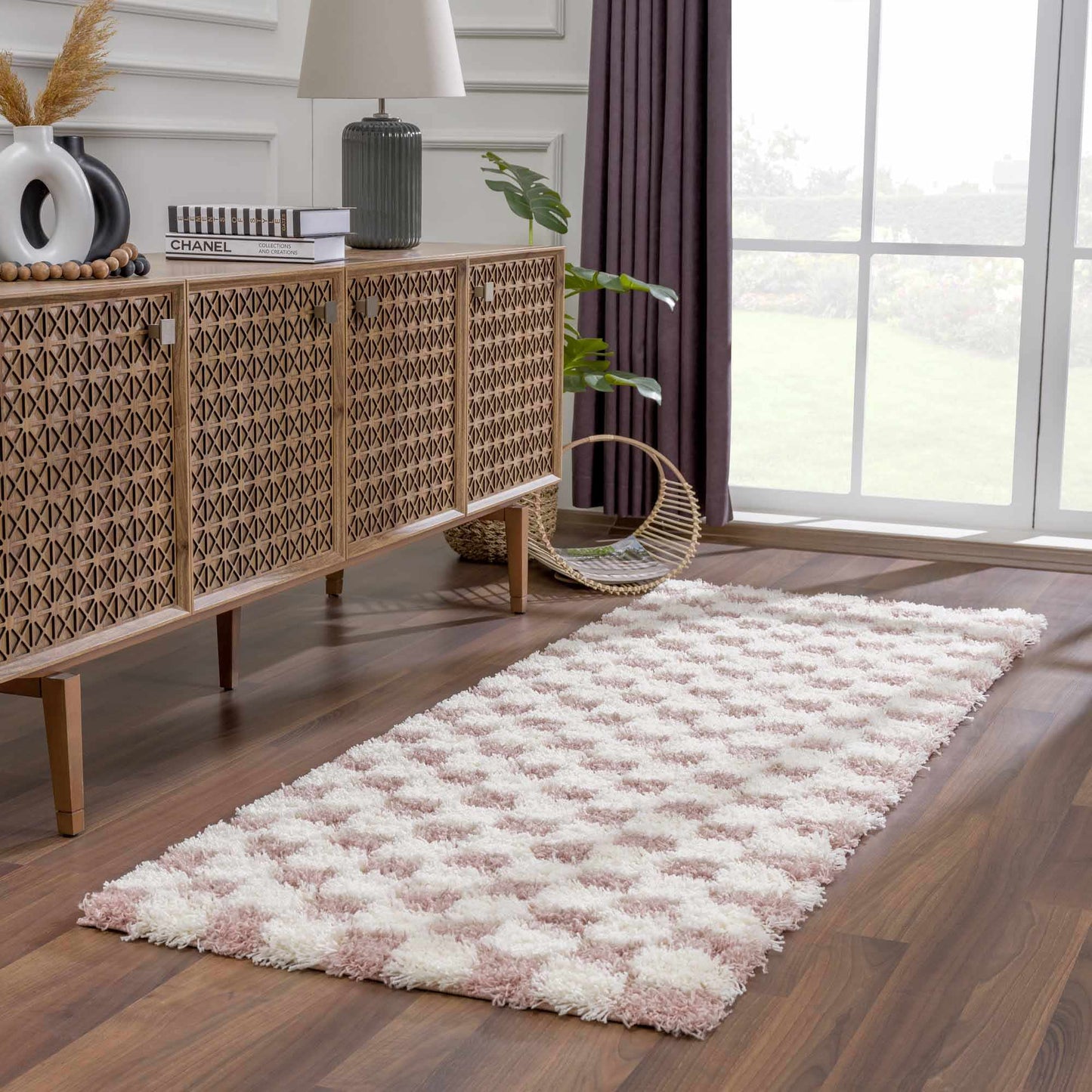 Atira Pink Checkered Area Rug