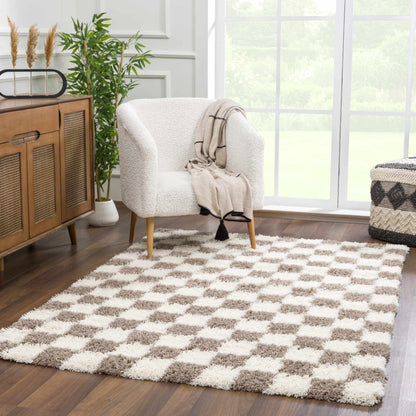 Atira Brown Checkered Area Rug