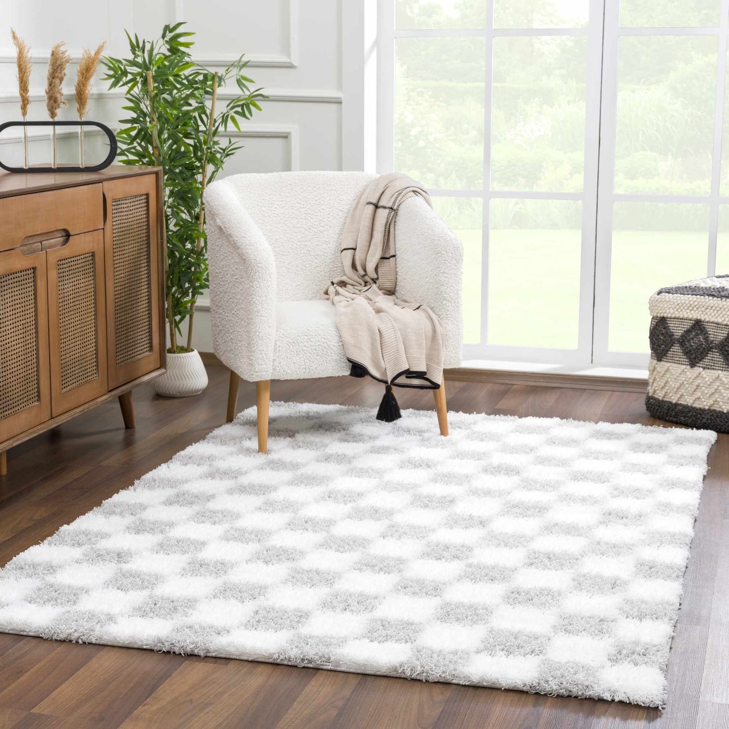 Atira Gray Checkered Area Rug