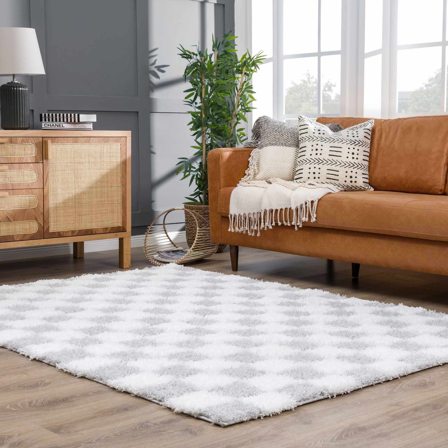 Atira Gray Checkered Area Rug