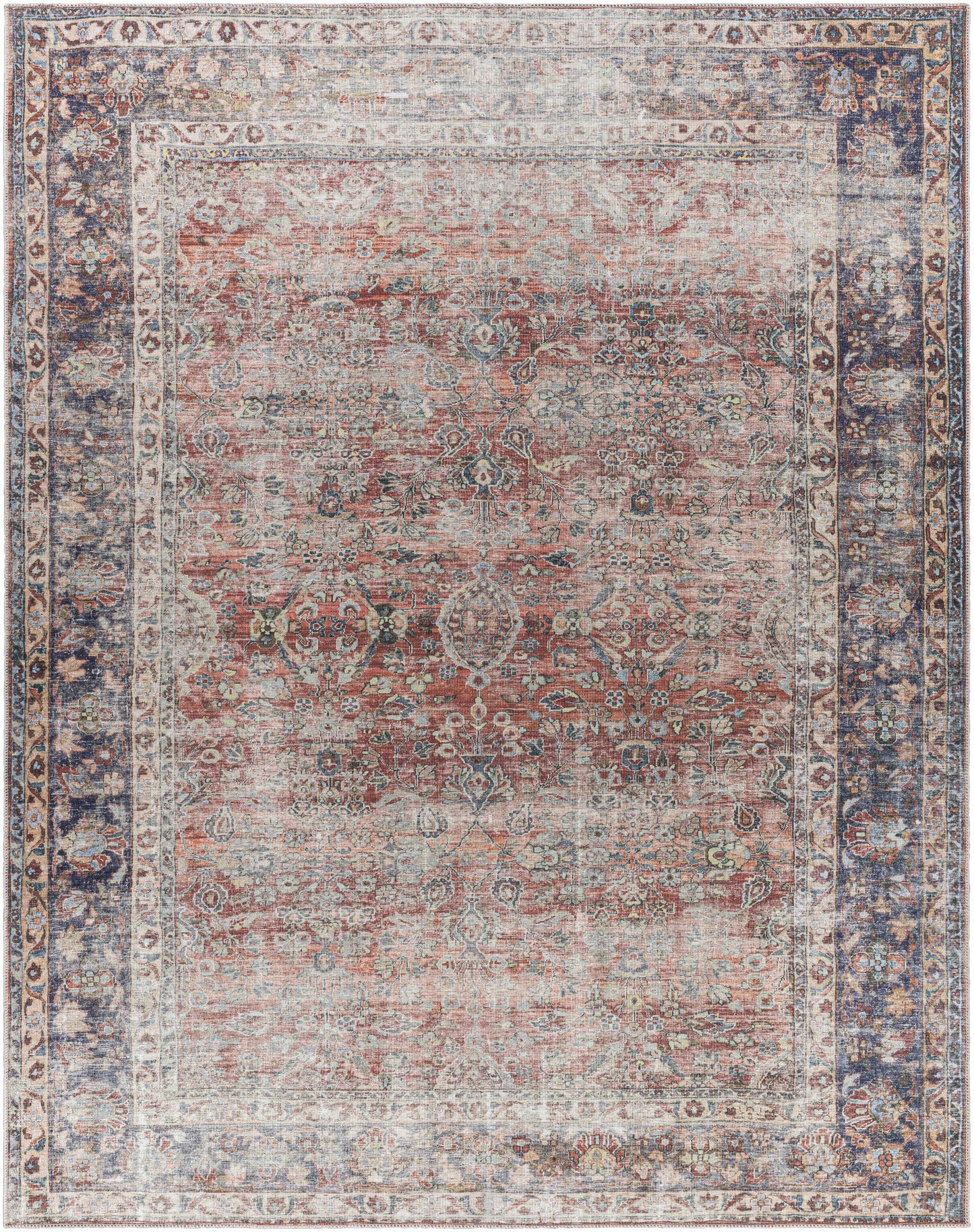 Rust Anahawan Distressed Washable Area Rug - Clearance