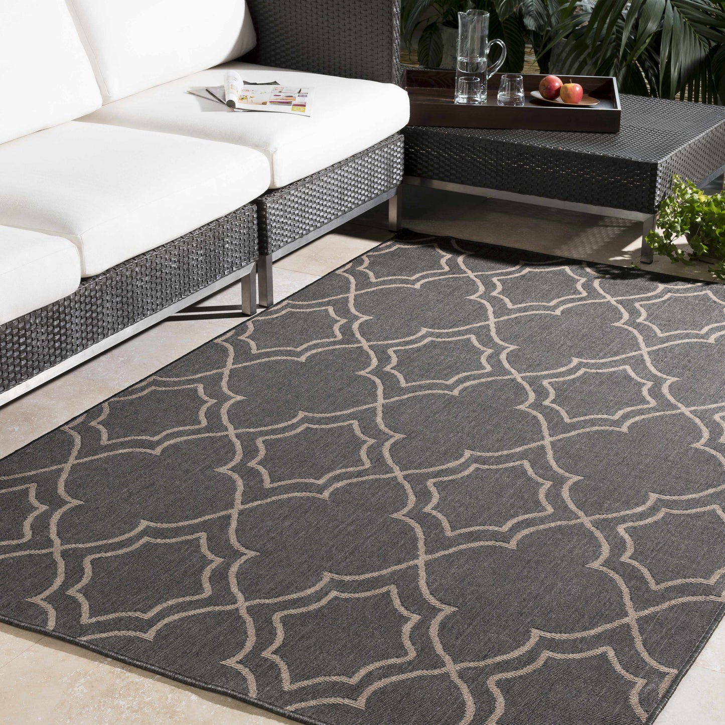 Unique Black Lattice Trellis Outdoor Rug