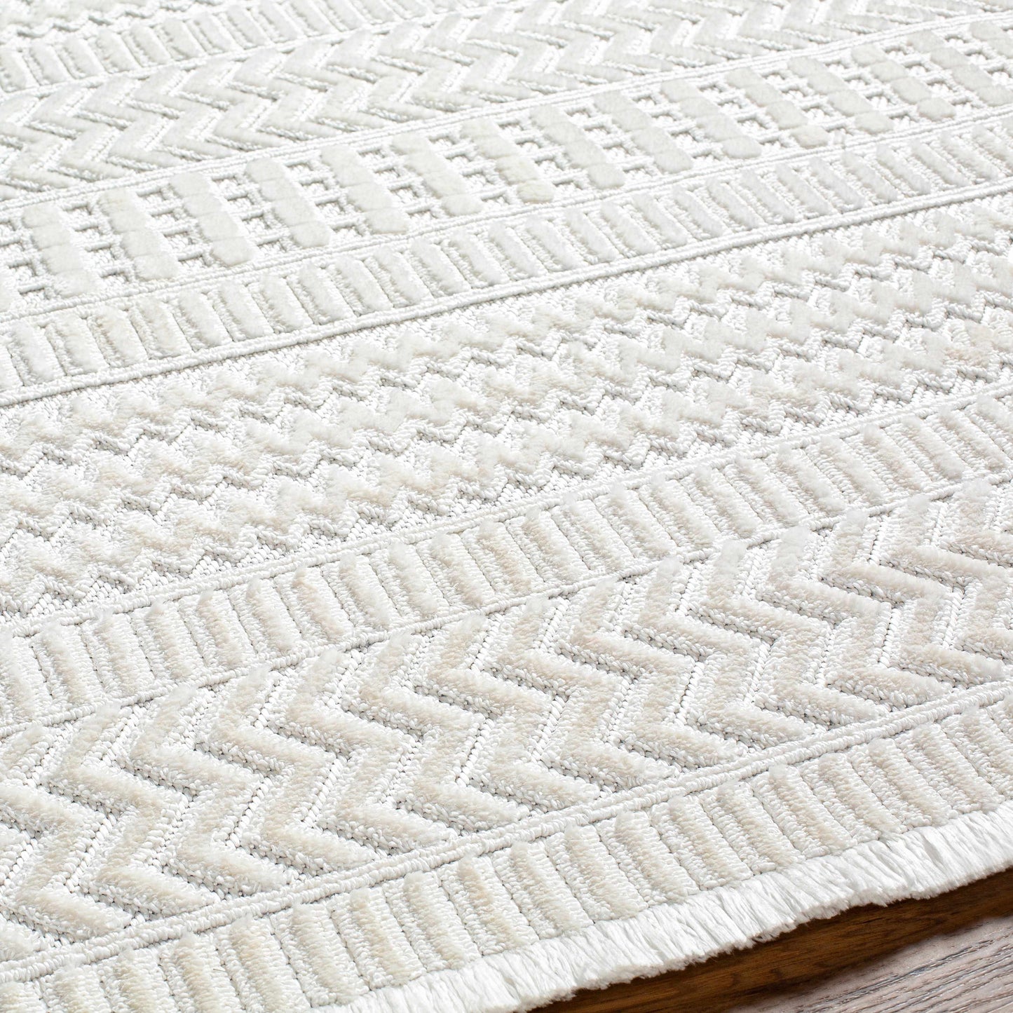 Cira Textured Fringed White Rug - Limited Edition