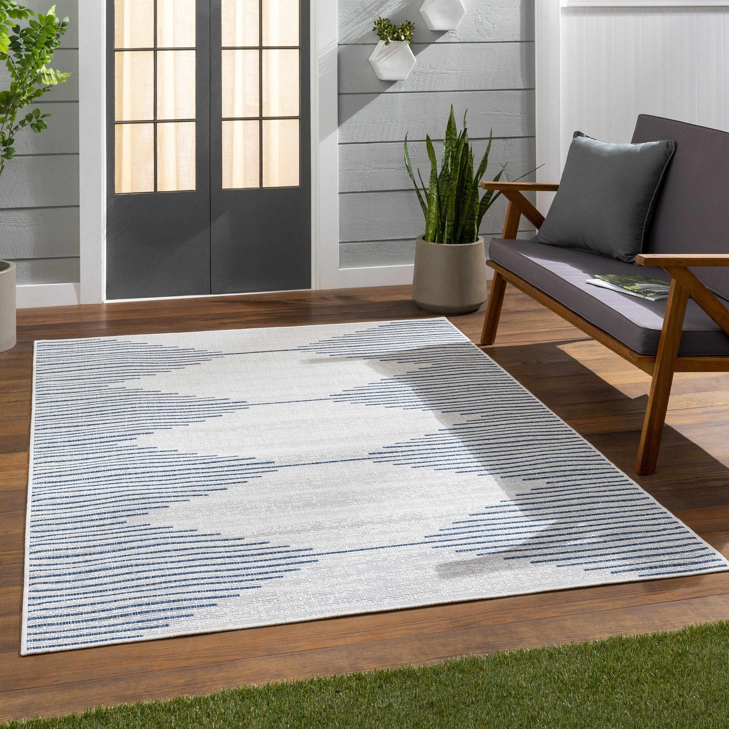 Stephan Blue & Cream Outdoor Rug