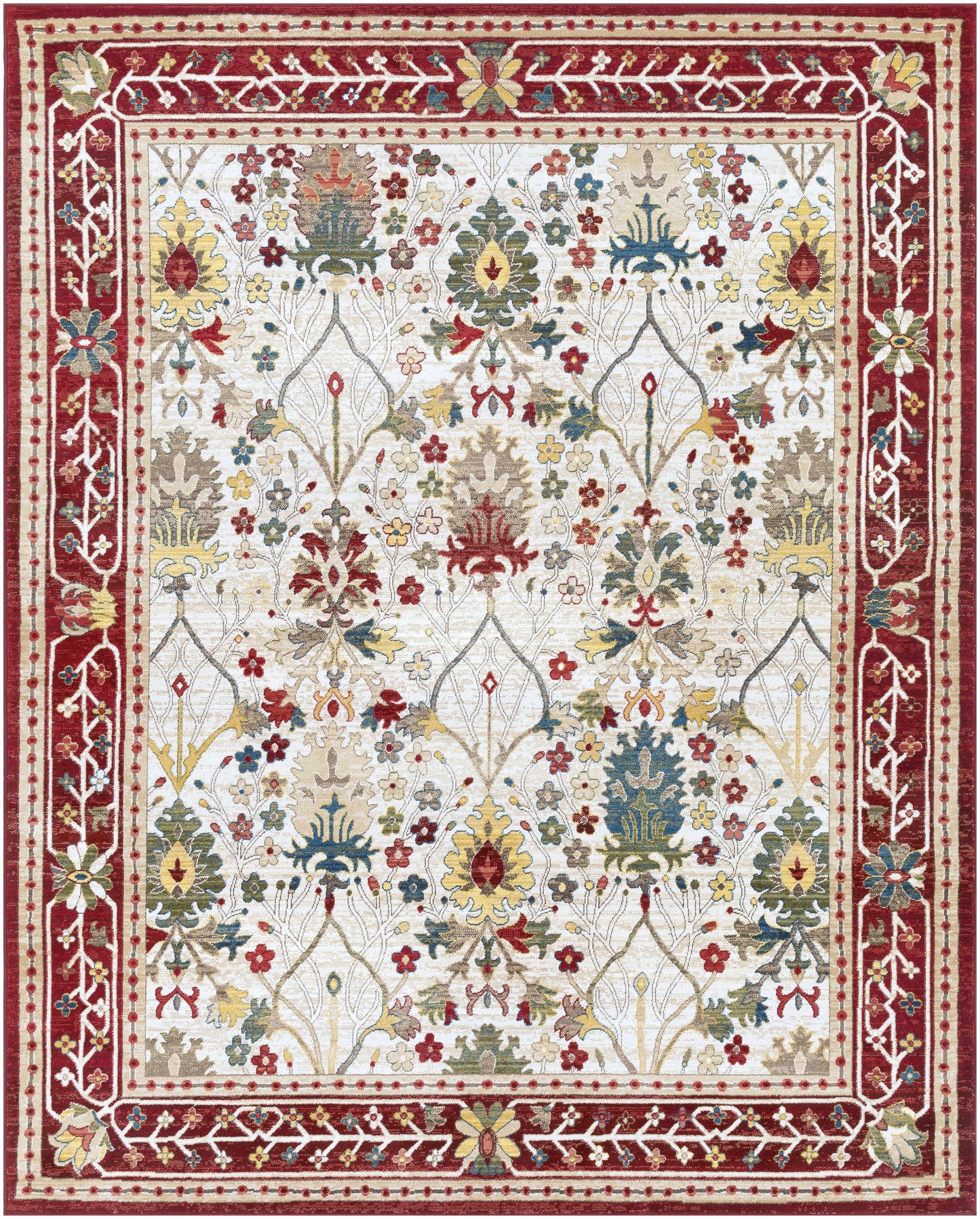 Neola White/Red Damask Area Rug