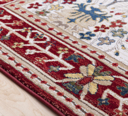 Neola White/Red Damask Area Rug