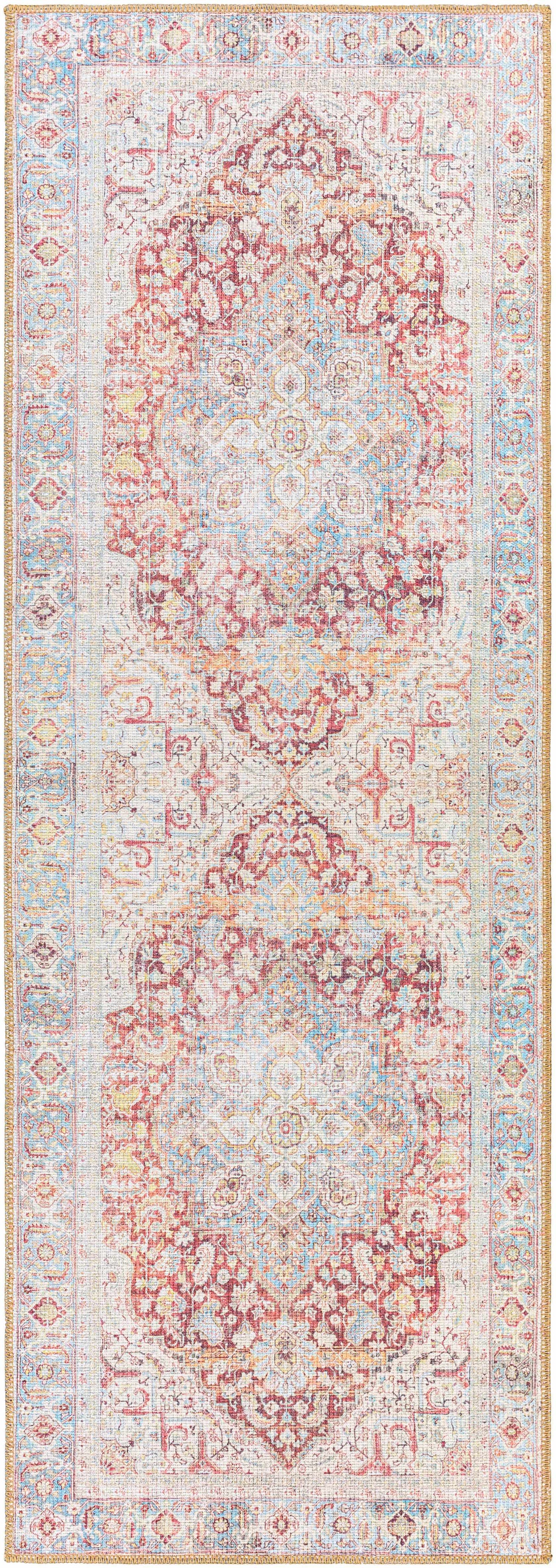 Cream Rust Leeston Vintage Washable Area Rug - Clearance