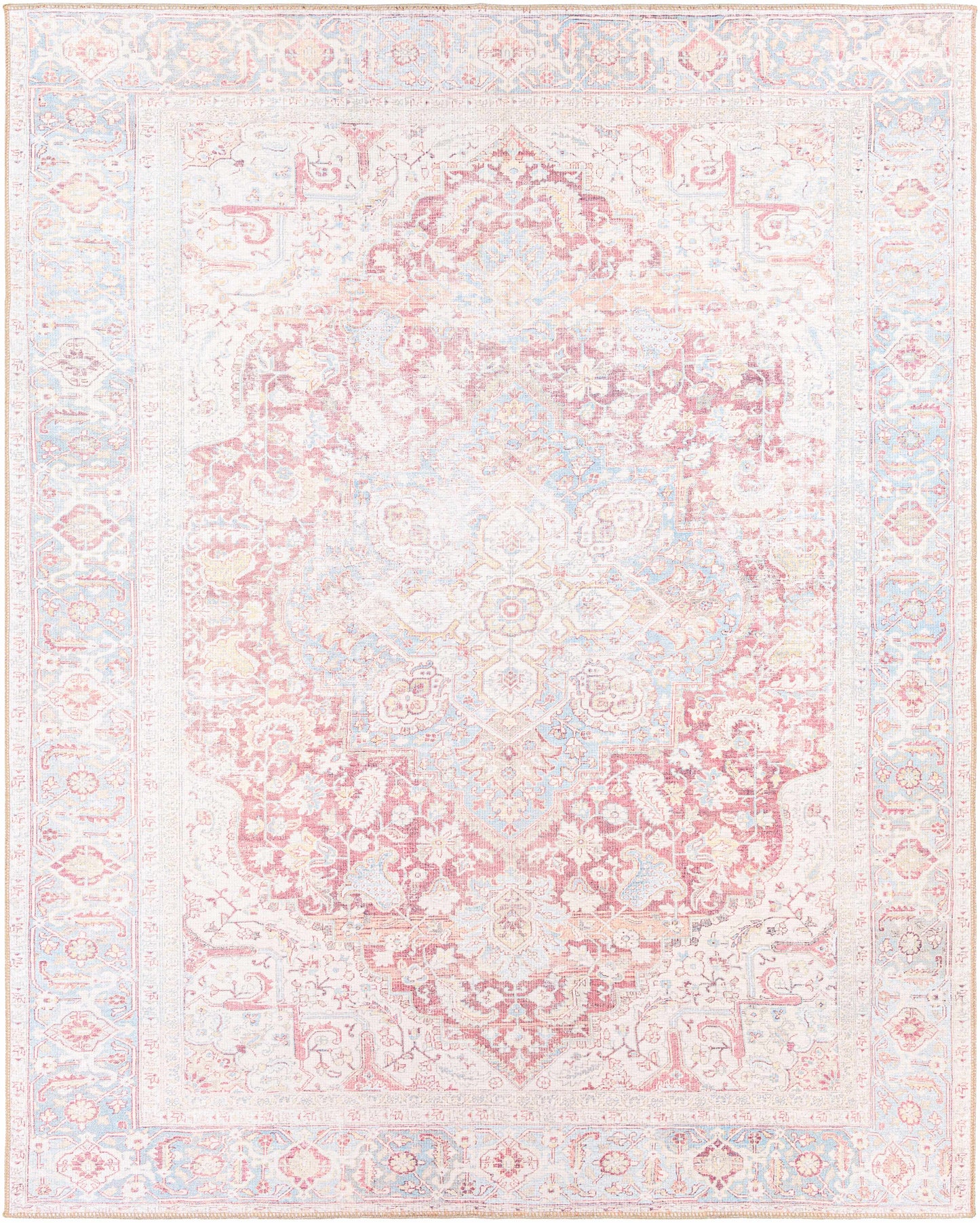 Cream Rust Leeston Vintage Washable Area Rug - Clearance