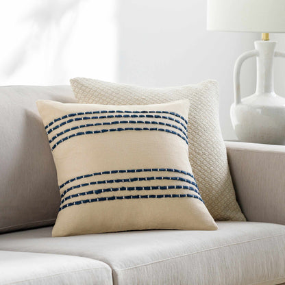 Listie Beige Navy Striped Accent Pillow