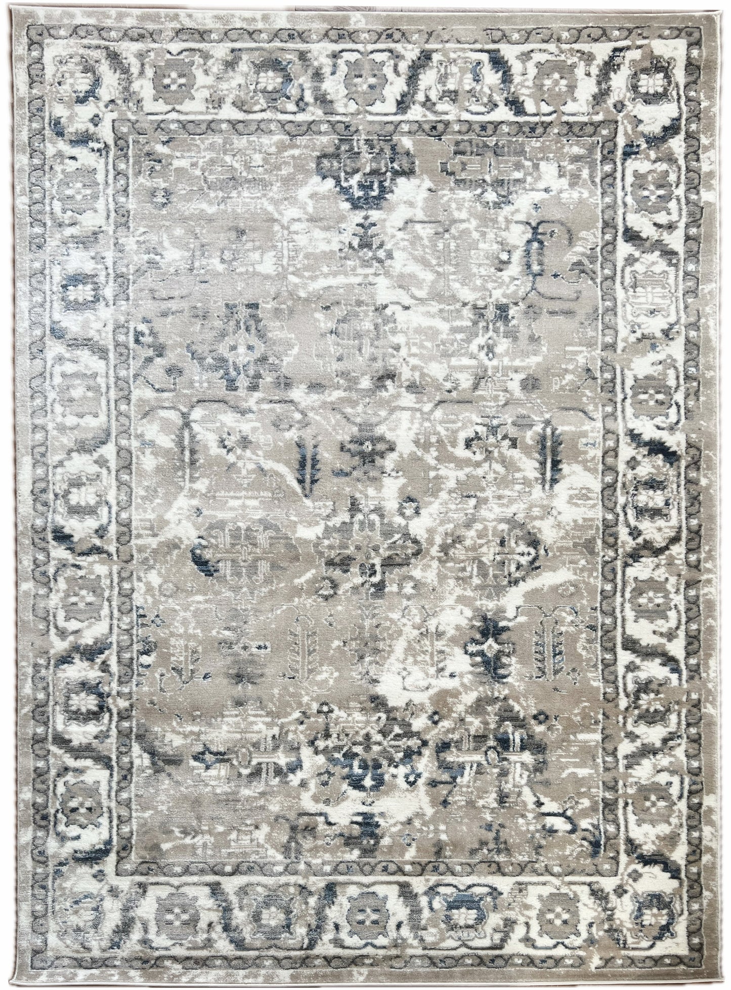 ROY's Home One Level Design Area Rugs, Classic Pattern - Shiny Ivory,Grey,Beige,Blue Yarn