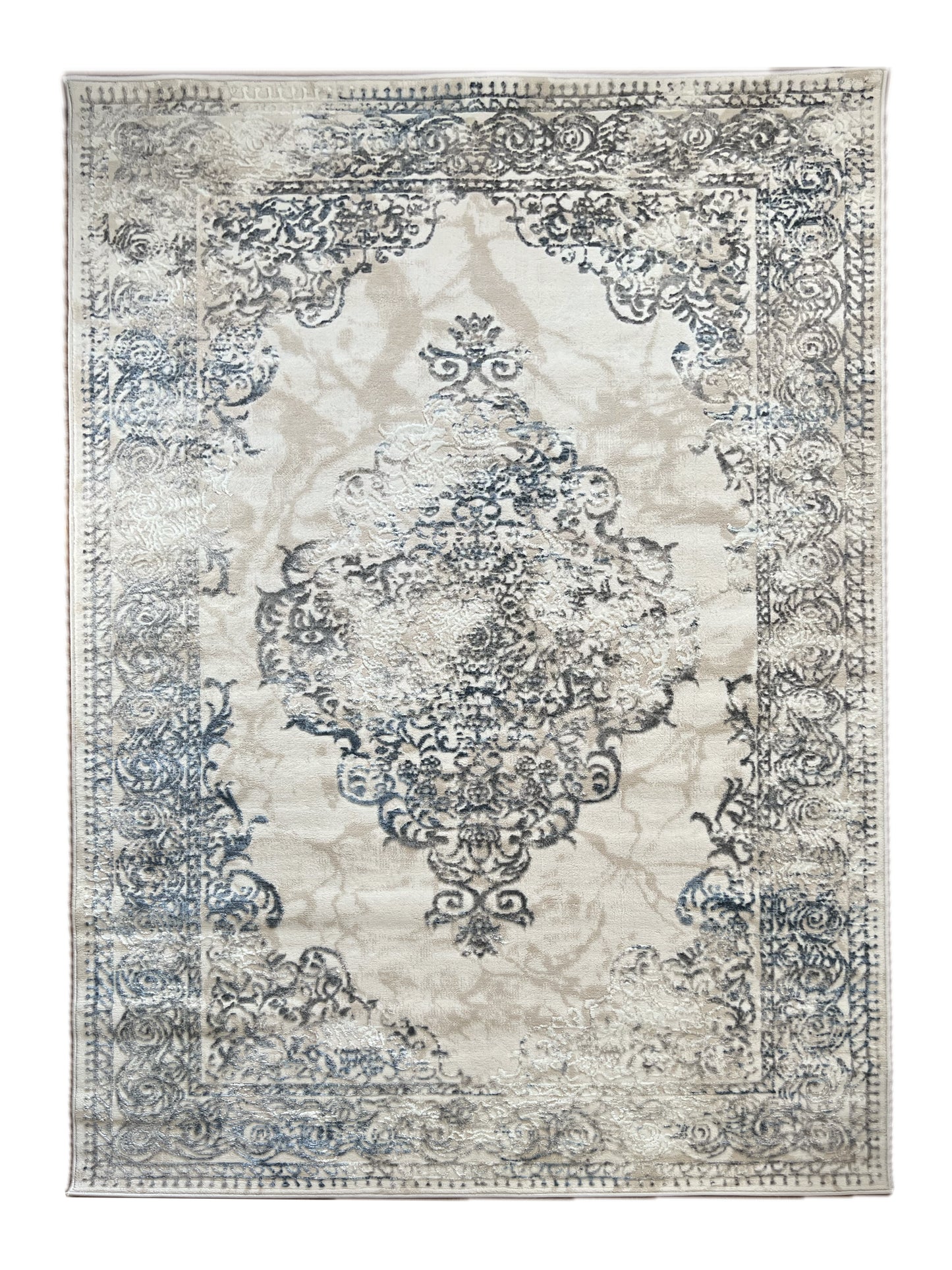 ROY's Home Two Level Design Area Rugs, Classic Pattern - Shiny Ivory,Grey,Beige Yarn