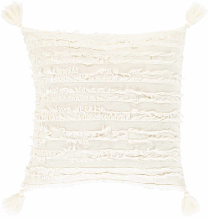 Odon Textured Ivory Tassel Square Pillow