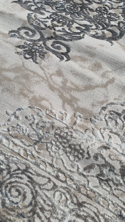 ROY's Home Two Level Design Area Rugs, Classic Pattern - Shiny Ivory,Grey,Beige Yarn