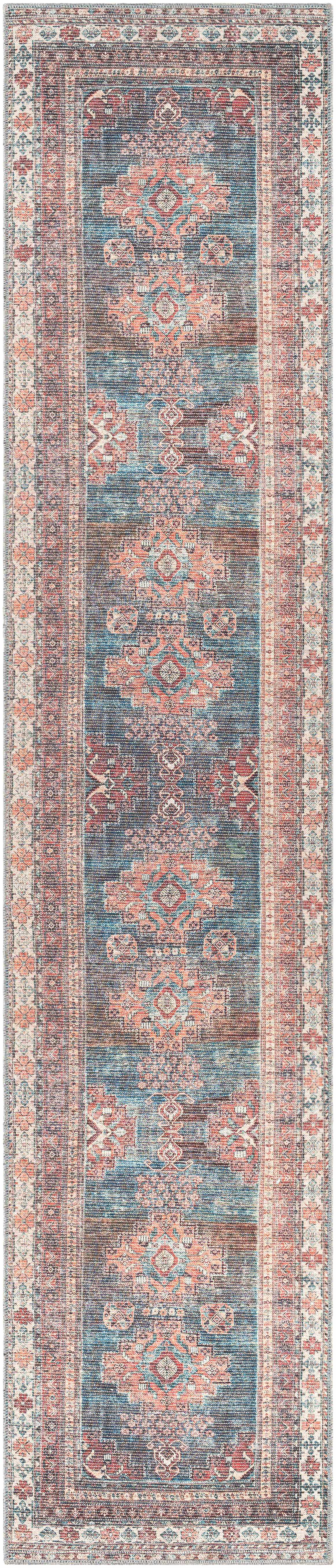 Baltinglass Rust & Blue Washable Area Rug - Clearance