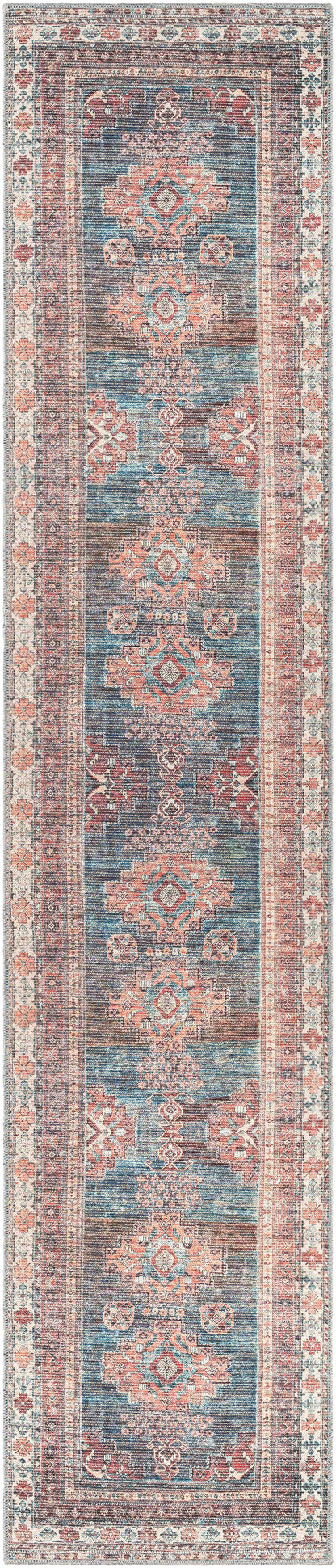 Baltinglass Rust & Blue Washable Area Rug - Clearance