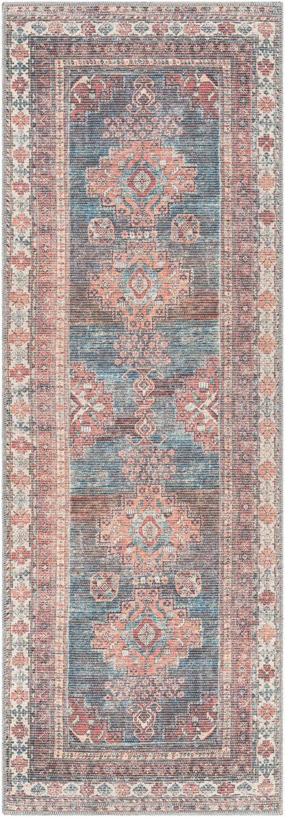 Baltinglass Rust & Blue Washable Area Rug - Clearance