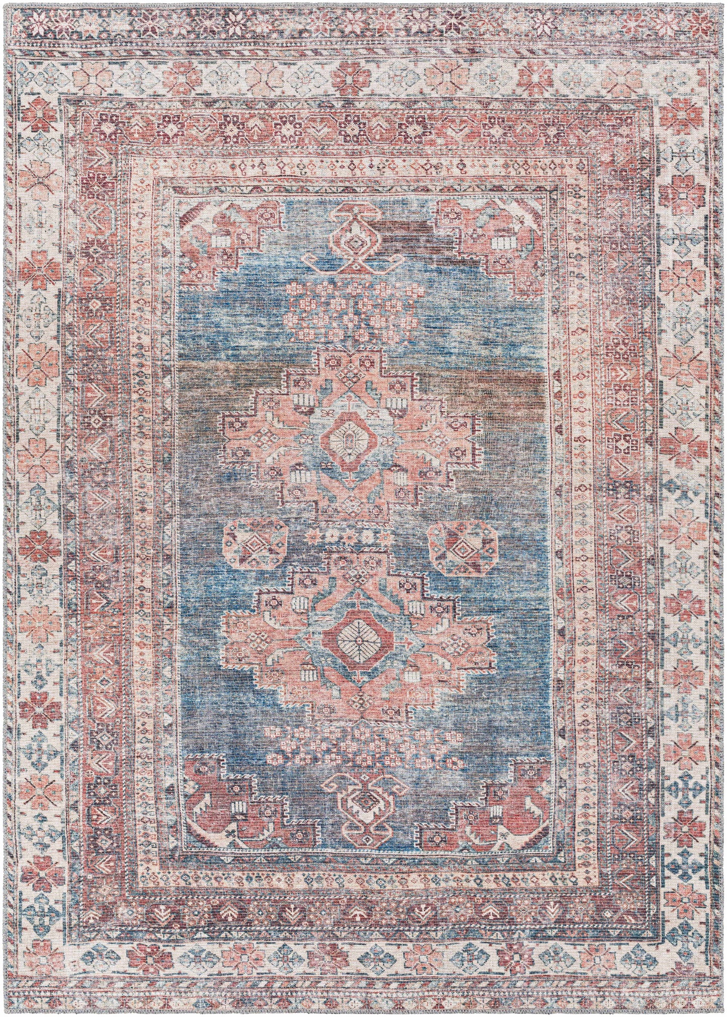 Baltinglass Rust & Blue Washable Area Rug - Clearance