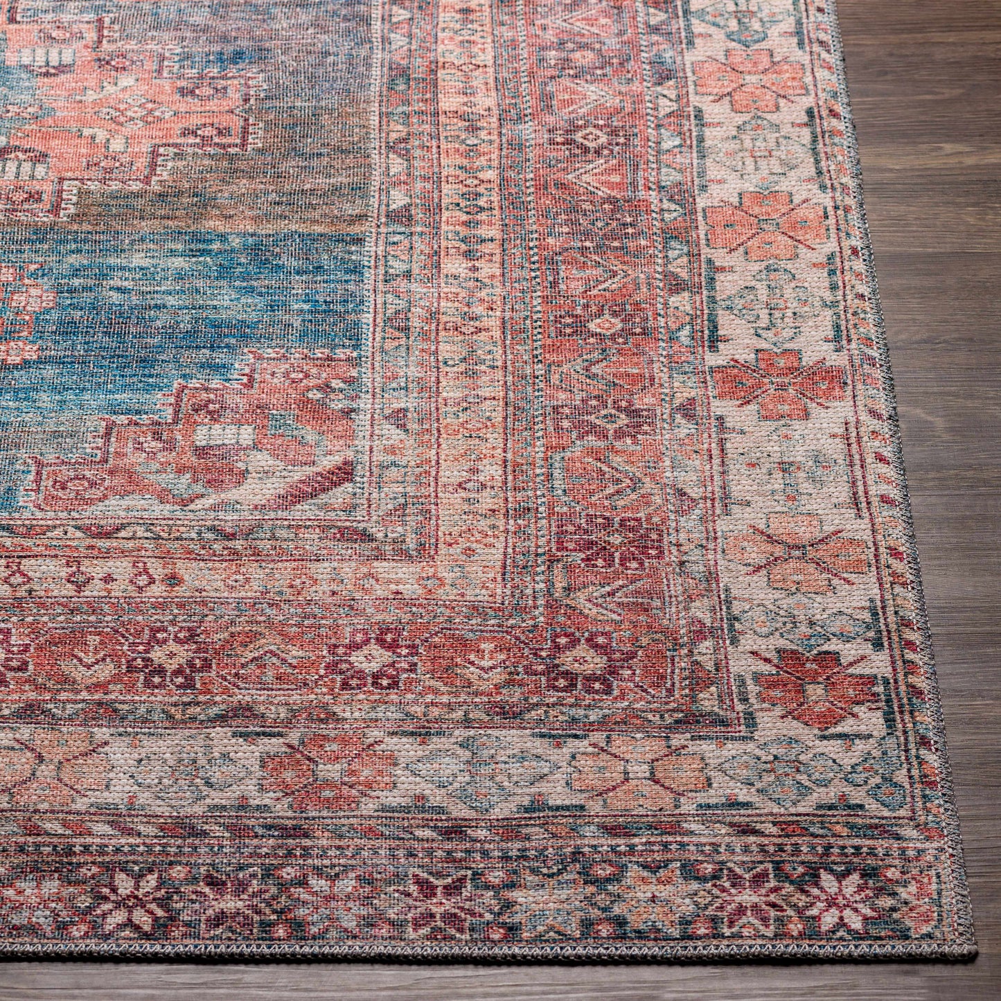 Baltinglass Rust & Blue Washable Area Rug - Clearance