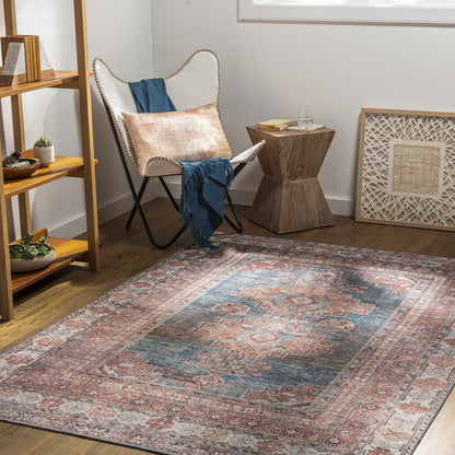 Baltinglass Rust & Blue Washable Area Rug - Clearance