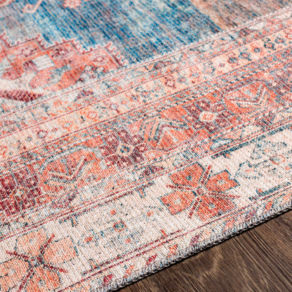 Baltinglass Rust & Blue Washable Area Rug - Clearance