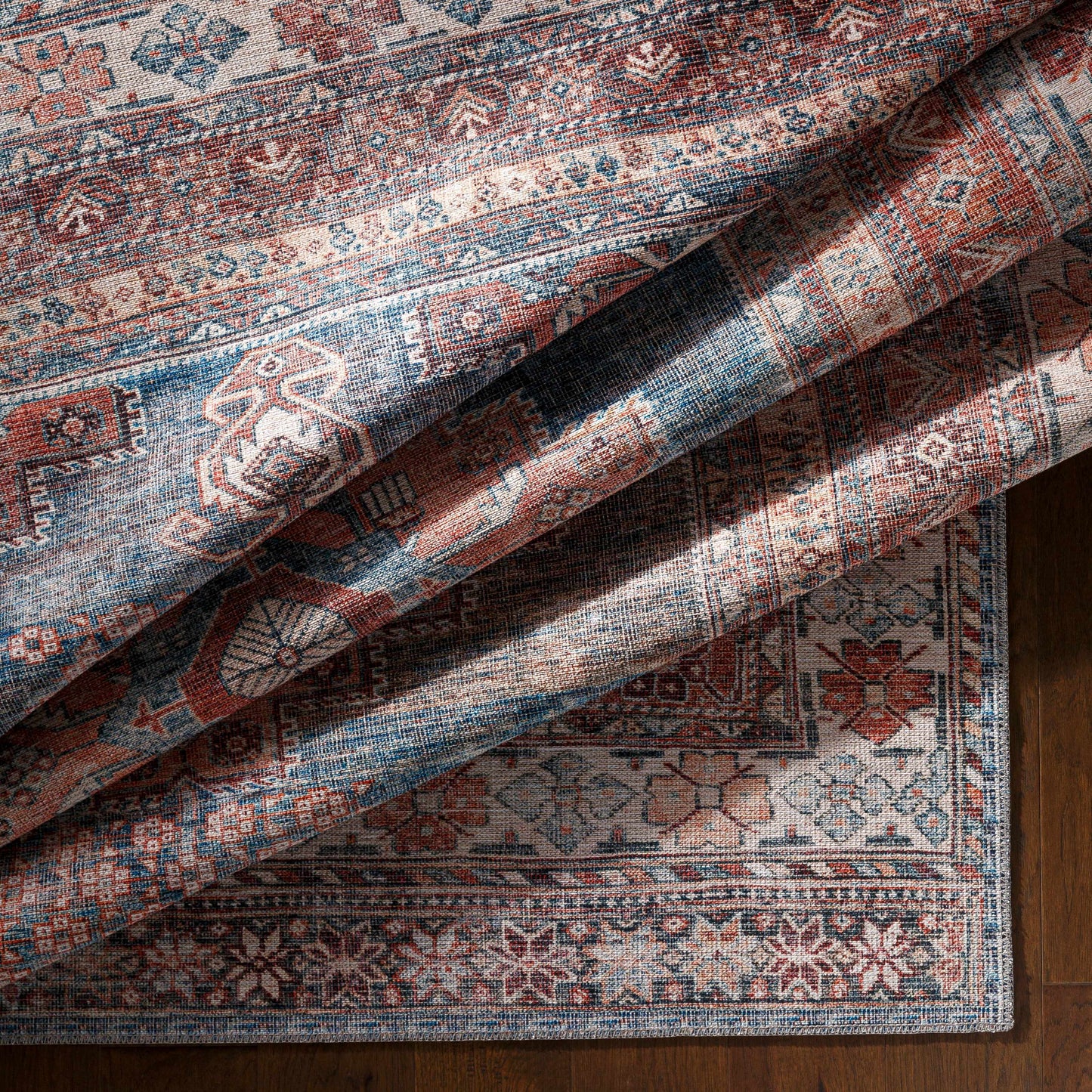 Baltinglass Rust & Blue Washable Area Rug - Clearance