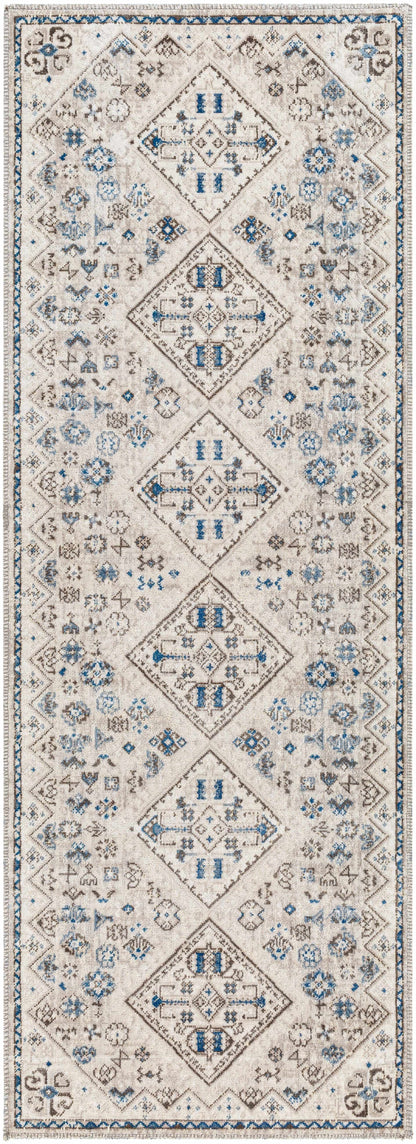 Meja Cream & Blue Washable Area Rug