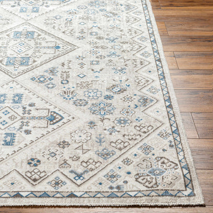 Meja Cream & Blue Washable Area Rug